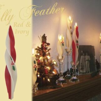 12" Holly Feather Red & Ivory Candles