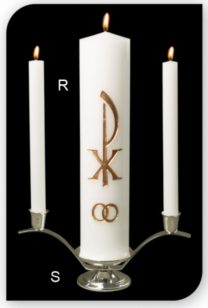 Elegant White Wedding Candles Set with Silver Tone Holder